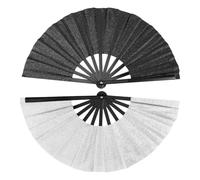 Yiranfuyao 2 Pack Rave Folding Hand Fans, Glitter Dance Accessory with Black Plastic Frame, Clack Festival Fans for EDM Parties, Line Dancing and Events