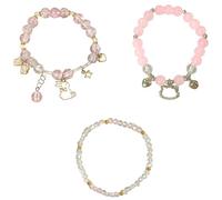 Yiranok Cute Crystal Bead Bracelet 3 Pcs Elastic Friendship Bracelets Kawaii Stuff BFF Bracelets for Women Best Friend Sister Crystal Beads Cat Rabbit Jewelry Bracelet Gift for Birthday Christmas