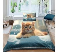 YIRCATM Bedding Duvet Cover Set 3D Print Ginger Cat Quilt Cover Bedding Sets Cute Cat Print Duvet Cover Set with Pillowcases Single(135x200cm)