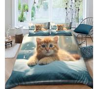 YIRCATM Ginger Cat 3D Bedding Cute Cat Duvet Cover Simple Design Bedding Set Digital Printing Comforter Cover Easy Care Bedspread Cover 3PCS Double(200x200cm)