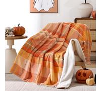 YIRDDEO Halloween Throw Blanket, 50"x60" Double-Sided Cozy Sherpa and Fleece Blanket with Orange Plaid Pattern, Soft & Warm Fuzzy Blanket for Couch, Bed, Kids Room