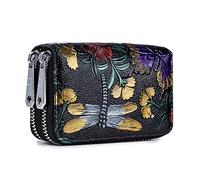 YIRENZUI Women Card Holder Split Leather Double Zipper Case Large Capacity 3D Flower Printed Lady Wallets Purse,Multi-Card Anti-RF scanning Function, The Best Choice,Dragonfly