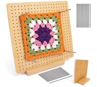 Yirilan 11 Inch Crochet Blocking Board Granny Square Blocking Board 30 Pins | Bamboo Granny Square Board for Crocheting and Knitting Projects, Gift for Knitting Enthusiasts and Beginners