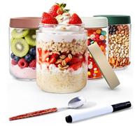 Yirilan 4-Pack Overnight Oats Jar, 500ml Overnight Oats Container, Glass Jars with Erasable Pen and Spoon, Wide Mouth Glass Food Storage Containers for Cereals Yogurt/Salad/Jam/Milk/Fruit