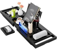 Yirilan Bamboo Bath Tray, Black Expandable Bath Tray, Foldable Premium Bath Caddy for New Home, Anniversary and Wedding Gifts for Couple, Bridal Shower Gift for Women - Fits Most Bath Sizes