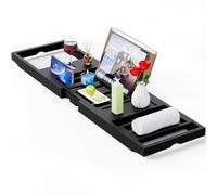Yirilan Foldable Bathtub Caddy, Expandable Bath Tray, Unique House Warming Gifts, New Home, Anniversary and Wedding Gifts for Couple, Black