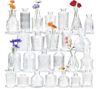 Yirilan Glass Bud Vase Set of 25, Mini Clear Bud Vase for Centerpieces in Bulk, Small Vintage Flower Vases for Weddings Parties Home Table Decorative