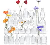 Yirilan Glass Bud Vase Set of 30,Small Clear Round Vases for Flowers, Mini Flowers Vases, Vintage Bottle for TableDecorations, Wedding Decor, Party, Home