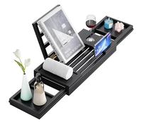 Yirilan Premium Bath Tray, Expandable Bathtub Tray Caddy, Bamboo Bath Shelf with iPad & Phone Holder, New Home, Anniversary and Wedding Gifts, Bridal Shower Gift for Women-Black