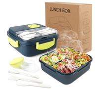Yirochan Single Layer Bento Box with 3 Compartments, 1400ml Lunch Box with Cutlery Set, Portable Dinner Snack Boxes Food Containers for School Work Men Women Students Microwave Dishwasher Safe (Blue)
