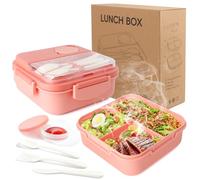 Yirochan Single Layer Bento Box with 3 Compartments, 1400ml Lunch Box with Cutlery Set, Portable Dinner Snack Boxes Food Containers for School Work Men Women Students Microwave Dishwasher Safe (Pink)