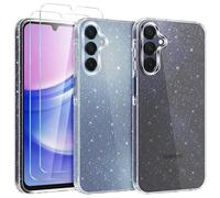YIRSUR Glitter Clear Case Compatible with Samsung Galaxy A15 4G/5G with 2 Pack Screen Protector, Soft TPU Bumper Anti-Scratch Shockproof Silicone Transparent Sparkly Cover for Galaxy A15 4G/5G
