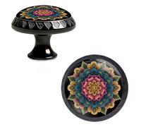 Yiruhe 4 Pack Bold Mandala Art Design Kitchen Cabinet Knobs Acrylic Round Drawer Pulls for Dresser Cupboard Door Handles