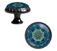 Yiruhe 4 Pack Chicken Blue Mandala Art Design Kitchen Cabinet Knobs Acrylic Round Drawer Pulls for Dresser Cupboard Door Handles