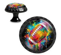 Yiruhe 4 Pack Colorful Graffiti American Football Cabinet Knobs Pulls, Crystal Glass Round Drawer Dresser Knob for Home Dresser Kitchen Wardrobe Cupboard Door Handles