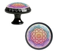 Yiruhe 4 Pack Colorful Mandala Art Design Kitchen Cabinet Knobs Acrylic Round Drawer Pulls for Dresser Cupboard Door Handles