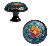 Yiruhe 4 Pack Colorful Mandala Design Kitchen Cabinet Knobs Acrylic Round Drawer Pulls for Dresser Cupboard Door Handles