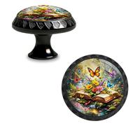 Yiruhe 4 Pack Open Book Fantasy Forest Kitchen Cabinet Knobs Crystal Glass Round Drawer Pulls for Dresser Cupboard Door Handles