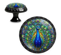 Yiruhe 4 Pack Peacock Cabinet Knobs Pulls, Colorful Peacock Feather Crystal Glass Round Drawer Knobs for Dresser Kitchen Cabinet Wardrobe Cupboard Door Handles