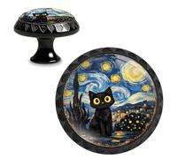 Yiruhe 4 Pack Starry Sky Black Cat Cabinet Knobs, Round Acrylic Drawer Pulls, Whimsical Night Sky Cat Decorative Knobs for Dresser Kitchen Wardrobe Cupboard Door Handles