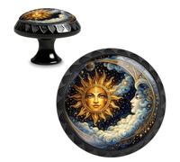 Yiruhe 4 Pack Sun and Moon Celestial Cabinet Knobs, Round Crystal Glass Drawer Pulls, Vintage Starry Sky Sun Moon Decorative Knobs for Dresser Kitchen Wardrobe Cupboard Door Handles