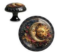 Yiruhe 4 Pack Sun and Moon Floral Sign Kitchen Cabinet Knobs Crystal Glass Round Drawer Pulls for Dresser Cupboard Door Handles