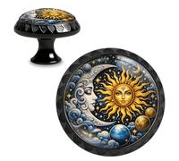 Yiruhe 4 Pack Vintage Celestial Sun and Moon Cabinet Knobs, Round Crystal Glass Drawer Pulls, Retro Starry Sky Planets Decorative Knobs for Dresser Kitchen Wardrobe Cupboard Door Handles