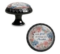Yiruhe 4 Pack with God All Things are Possible Sign Kitchen Cabinet Knobs Crystal Glass Round Drawer Pulls for Dresser Cupboard Door Handles