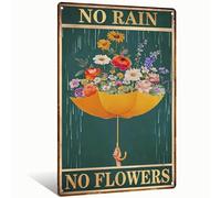 Yiruhe No Rain No Flowers Vintage Tin Hippie Boho Wall Art Encouragement Gifts for Women Home Office Bedroom Living Room Cafes Wall Decor 8x12 Inch (25141)