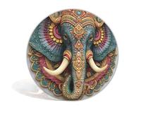 Yiruhe Vibrant Indian Elephant Intricate Floral & Geometric Design Unique Wall Art for Living Room Home Garden Patio Bar Cafe Elephant Decor 8x8 Inch Round Tin Metal Sign (25161)