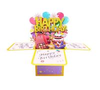 YIRUIDD 3D Pop Up Birthday Card Transforming into Gift Box Laser Cut & Hot Stamping, Customizable Funny Cards for Women, Kids, Family with Blank Message Card & Envelope