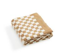 YIRUIO 100% Cotton Checkered Throw Blanket Lightweight Breathable Ultra-Thin Knit Weave for Bed Couch Sofa Soft Cozy Cooling for Spring Summer Khaki 51x63 inches