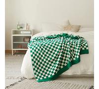YIRUIO 100% Pure Cotton Throw Blanket Checkered Lightweight Ultra-Thin Knit Weave for Living Room Bedroom Kitchen Bed Couch Sofa Farmhouse (Sage Green, 51" L x 63" W)