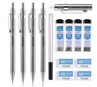 YISAN Metal Mechanical Pencil Set 0.3 & 0.5 & 0.7 & 0.9mm,Automatic Pencil,Lead Pencils 4 PCS with Erases and HB Lead Refills for School Writing,Skeching,Drawing，70726