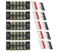 Yisanba 15pcs Dual Row 5 Position Screw Terminal Block 600V 15A - Pre-Insulated Barrier Strip with Clear Cover (Red & Black Terminals Included)