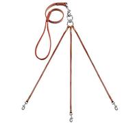 Yisatann Three Way Puppy Dog Leash Coupler No Tangle Leather Triple Dog Leashes Lead For Walking 1 or 3 Small Medium Dogs Brown Color