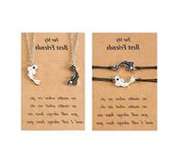 Yisawroy 1/2Pieces Adjustable Simple Tai Chi Fish Couple Bracelets Necklace Set Wristband Friendship Bracelets Braided Hand Rope Bracelet Necklace Set for Women Men Girls Kids Teens