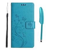 Yiscase Phone Case fit for iPhone 16 Plus, PU Leather Flip Embossed Butterfly Case Shockproof Slim Protective Bumper Wallet Case with Kickstand Card Holder Lanyard & One Touch Pen - Blue