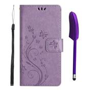 Yiscase Phone Case fit for iPhone 16 Plus, PU Leather Flip Embossed Butterfly Case Shockproof Slim Protective Bumper Wallet Case with Kickstand Card Holder Lanyard & One Touch Pen - Purple