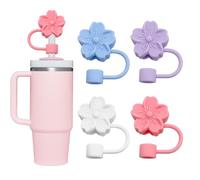 YISCOKO Silicone Stanley Straw Toppers - 4PCS Flower Straw Covers, Compatible with 10mm Straws, Four Colors