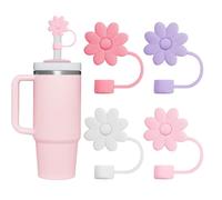 YISCOKO Stanley Cup Accessories Flower Straw Covers Toppers-4PCS Silicone Stanley Straw Topper,Straw Toppers,Straw Cover Cap for Stanley Cup 10mm 0.4in Straws,Four Colors.
