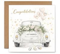 YISCOKO Wedding Card Congratulations to The New Mr & Mrs,Classic Car Design,Square Wedding Cards for Bride and Groom-148x148mm.Supplied with Envelope and Gold Sticker.