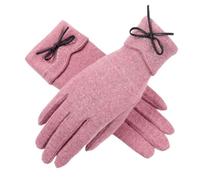 YISENJEE Cosy Gloves Women Women'S Autumn And Winter Wool Warm Plus Velvet Touch Screen Cashmere Driving And Cycling Bowknot Full Finger Gloves - Pink