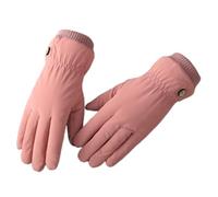 YISENJEE Ladies Gloves Winter Women'S Thickened Velvet Waterproof Windproof Cycling Warm Touch Screen Button Full Finger Gloves - Light Pink
