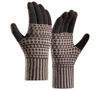 YISENJEE Mens Driving Gloves Men'S Winter Plush Cold-Proof Warm Wool Knitted Jacquard Full-Finger Striped Gloves - Dark Brown