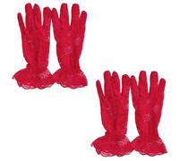 YISENJEE Uv Protection Gloves Women'S Sunscreen Summer Breathable Lace Etiquette Full Finger Cycling Driving Thin Skirt Lace Trim Red