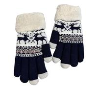 YISENJEE Warm Thick Fluffy Gloves Women'S Winter Thickened Velvet Warm Touchscreen Cold-Proof Fawn Double-Layer Full-Finger Gloves - Navy Blue