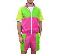 Yisfri Men's 80s 90s Outfit Vintage Windbreaker Jacket Track Suit Disco Outfits Workout Set
