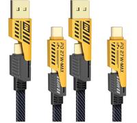 YISH 4 in 1 Multi Charger Cable：[6FT/1.8M] Multiple USB Fast Charging Cable Nylon Braided with USB A/USB C to Type C [65W] /PD [27W] Compatible with iPhone Android Samsung Galaxy Huawei Macbook iPad