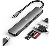 YISH USB C Hub 6-in-1: USB-C Hub with PD100W,4K HDMI,2 x USB A,SD/TF Card Reader for Desktop PC, Laptop, Keyboard, U Disk, Mobile HDD Grey